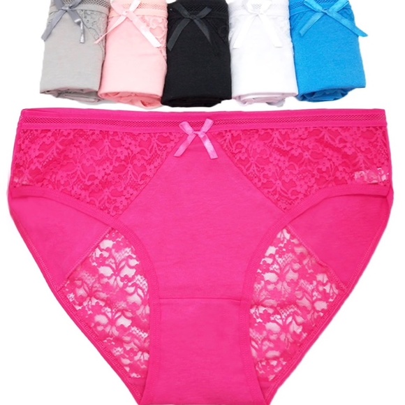 HOT PINK Lace Pantie. High Waist XL Cotton Pantie - Picture 1 of 4